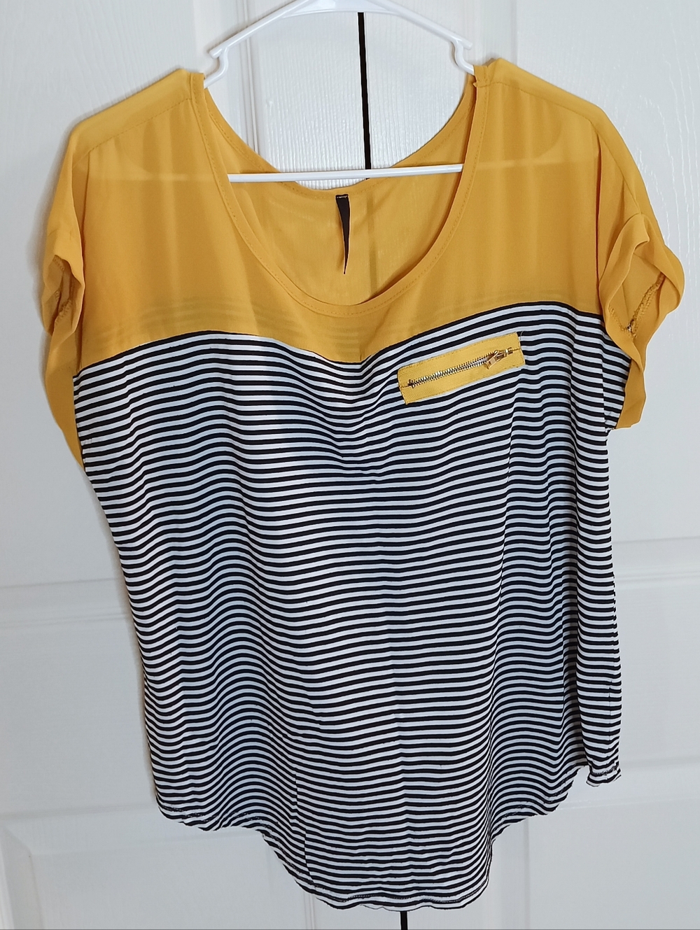 Ashley Blue Yellow and Black Striped Short Sleeve Tee